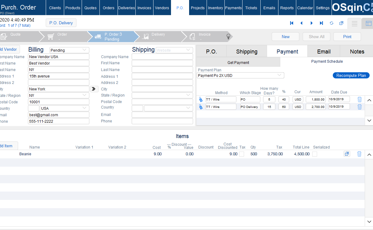 Filemaker Purchase Order OSqin